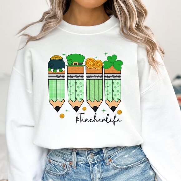 St.Patrick's Day Teacher Life Crewneck Sweatshirt - Picture 1 of 1